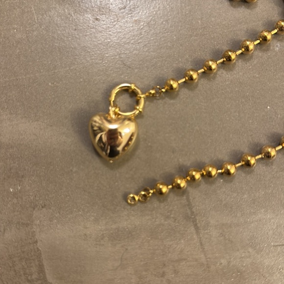Gold Toned Puffed Heart Necklace - Picture 3 of 5
